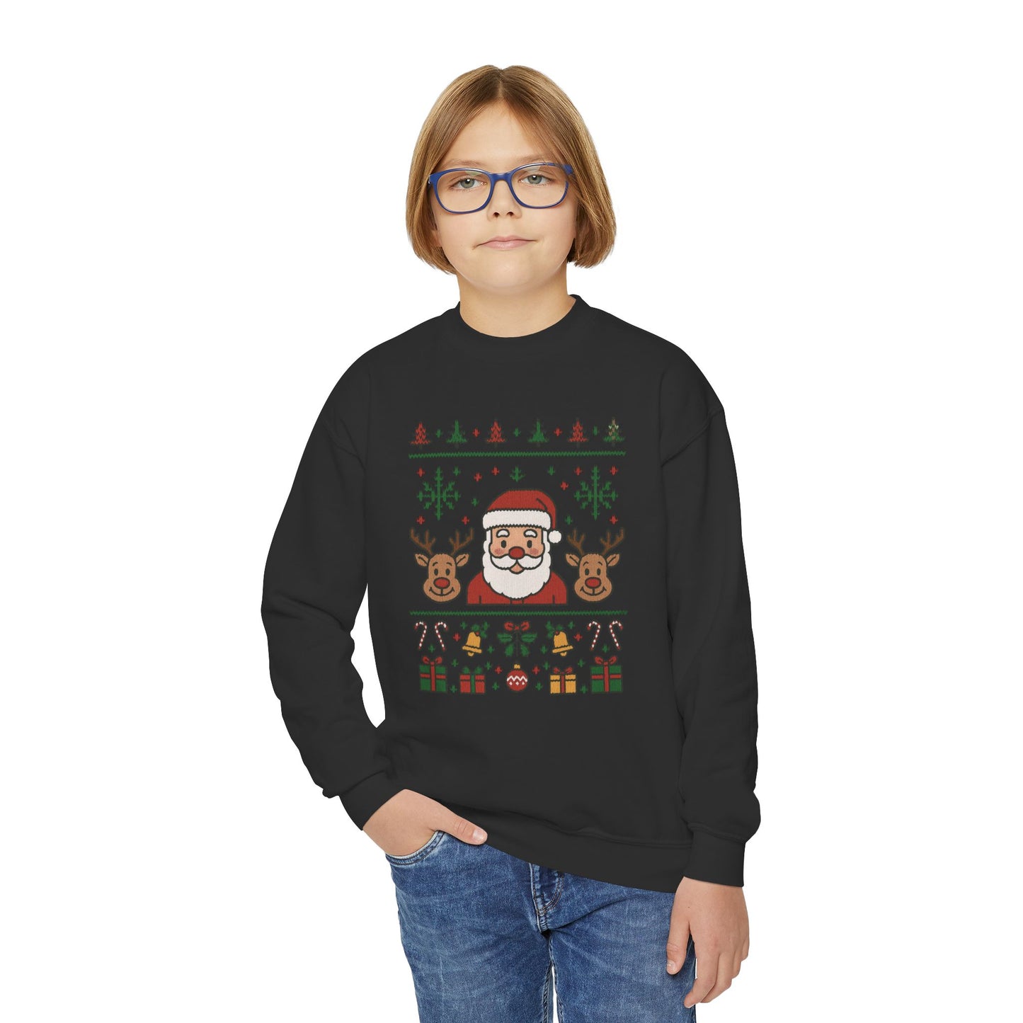 Santa - Reindeer Christmas Sweatshirt for Kids, Cozy Holiday Jumper, Youth Crewneck Sweatshirt