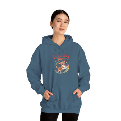 Proud Dog Mom Hoodie, Gift for Dog Owners, Dog Lover Apparel, Mother's Day Gift, Unisex Hooded Sweatshirt, Corgi Rainbow Print