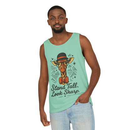 Giraffe Inspirational Tank Top, Stand Tall Look Sharp Shirt, Unisex Summer Apparel, Cute Animal Gift, Zoo Lover's Fashion
