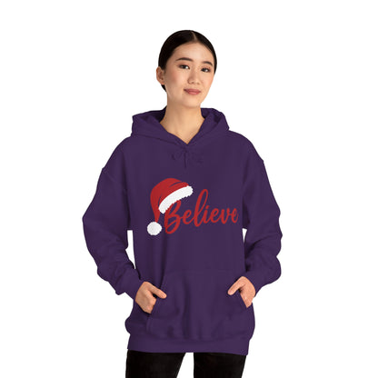 Believe Christmas Women's Hoodie, Minimal Santa Hat Holiday Sweatshirt for Women