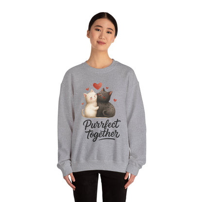 Cute Cat Couple Womens Sweatshirt, Purrfect Together Sweater, Gift for Cat Lovers, Cozy Crewneck for Valentine's Day, Animal Lover Apparel