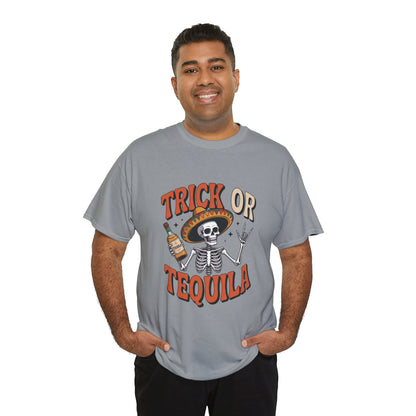 Trick or Tequila Skeleton Men's T-Shirt , Funny Halloween Drinking Party Tee for Men