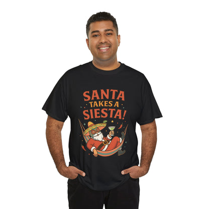 Santa Takes a Siesta Funny Christmas T-Shirt for Men, Mexican Santa Holiday Tee