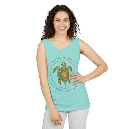 Earth Totem Turtle Womens Tank, Sigillum Terrae Symbol, Elemental Growth Tee, Nature-Inspired Tank Top with Protective Symbol, , Beachwear