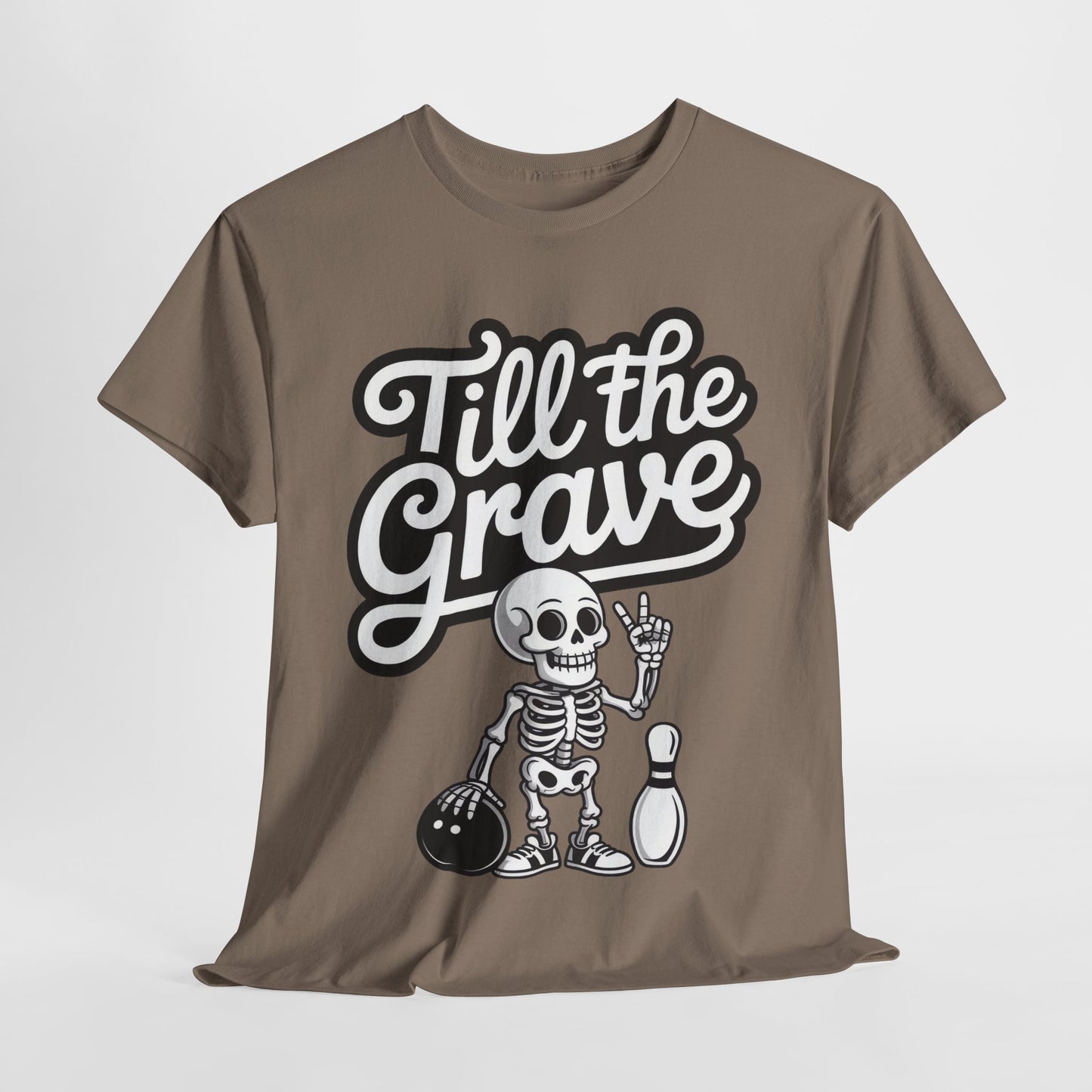 Skeleton Bowling Graphic Tee, Mens Heavy Cotton Tee, Funny Halloween Shirt, Gift for Bowlers, Retro Style Apparel, Casual Wear