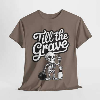 Skeleton Bowling Graphic Tee, Mens Heavy Cotton Tee, Funny Halloween Shirt, Gift for Bowlers, Retro Style Apparel, Casual Wear