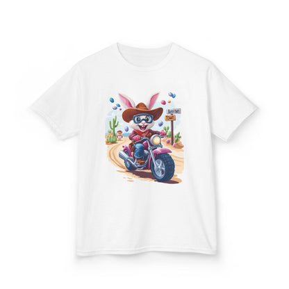 Biker Bunny Kids Tee - Fun Easter Shirt for Boys & Girls, Cute Spring Outfit with Motorcycle Rabbit Heavy Cotton Toddler T-Shirt Bunny Rider