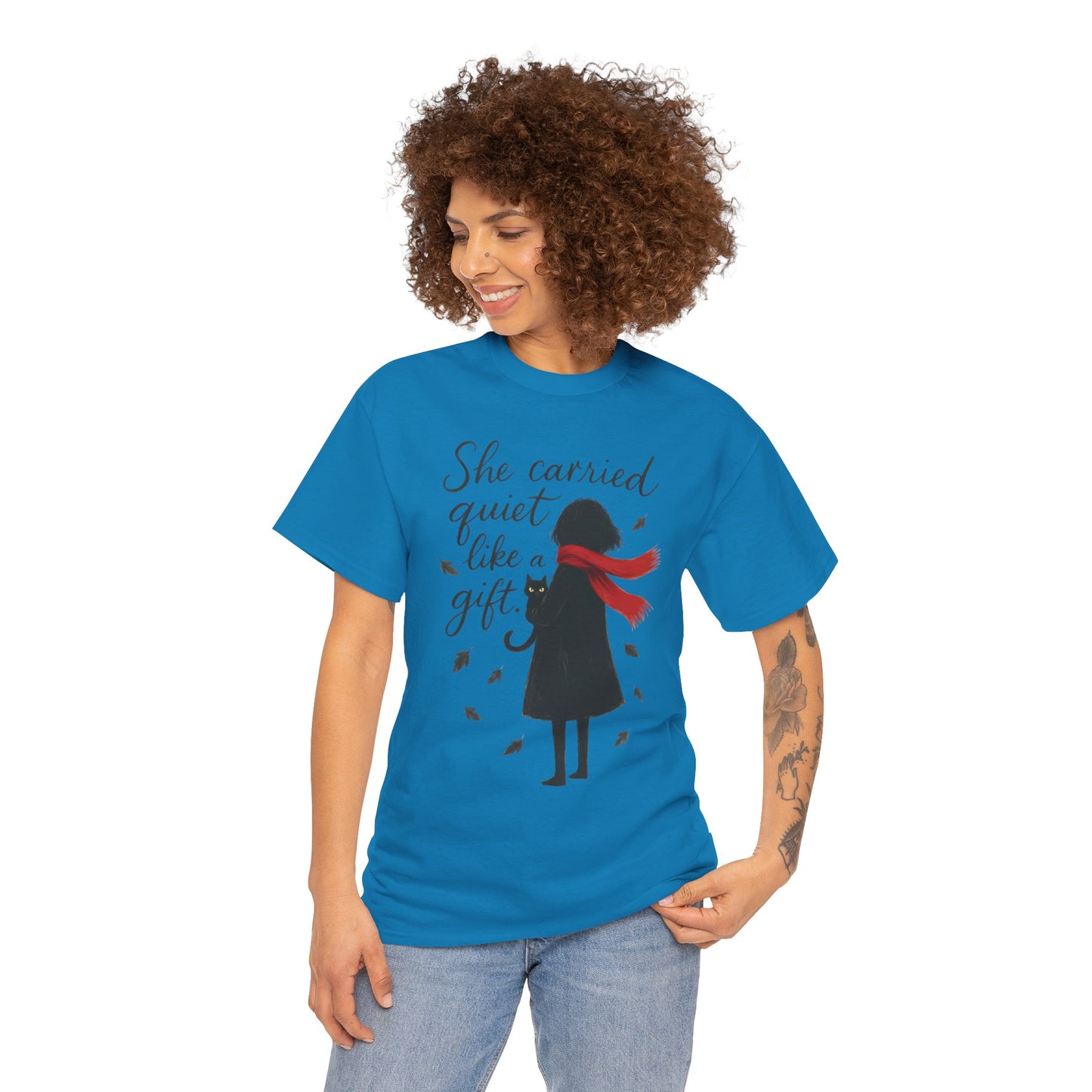 Cat Lover Womens T-Shirt, Whimsical Hand-Drawn Illustration Tee, Artistic Minimalist Gift for and Introverts, Cute Animal Apparel