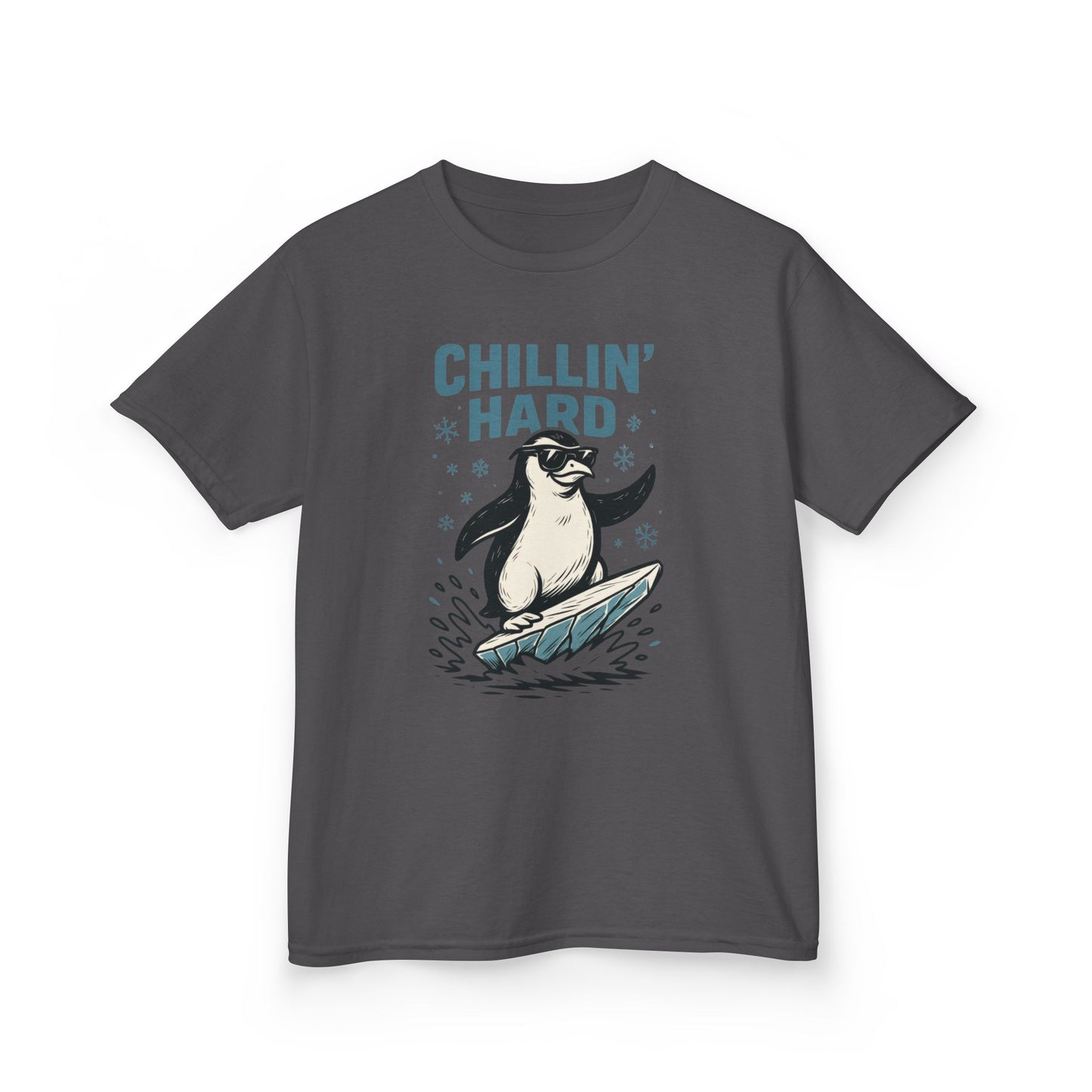 Kids Heavy Cotton™ Tee, Kids Chillin Hard Penguin T-Shirt, Funny Cool Animal Graphic Tee for Children