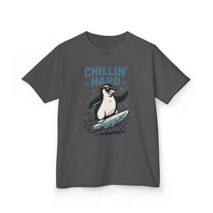 Kids Heavy Cotton™ Tee, Kids Chillin Hard Penguin T-Shirt, Funny Cool Animal Graphic Tee for Children