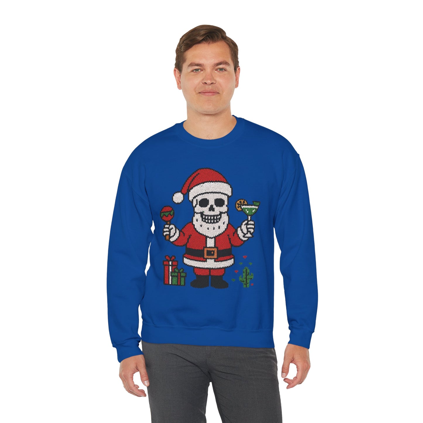 Funny Santa Skull Christmas Men's Sweatshirt, Holiday Margarita Pullover