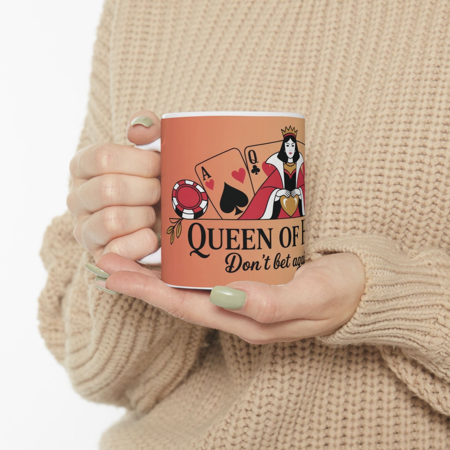 Queen of Hearts Mug, Dont Bet Against Me Quote, Gift for Gamblers, Fantasy Lover, Queen of Hearts Decor