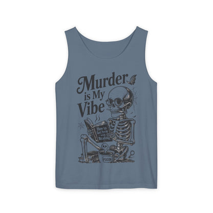 Murder Is My Vibe Tank Top, Mens Goth Tank, Halloween Clothing, Skeleton Graphic Tee, Cozy Casual Wear, Quirky Gift Idea