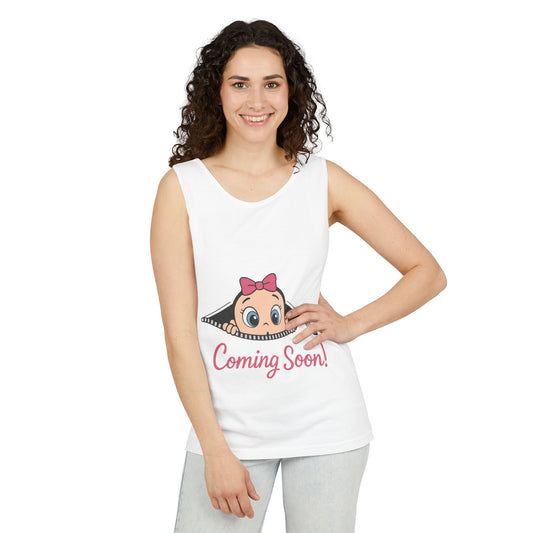 Coming Soon Maternity  Tank Top, Cute Baby Girl Pregnancy Announcement Shirt, Expecting Mom Gift, Gender Reveal Tank, Baby Shower Gift