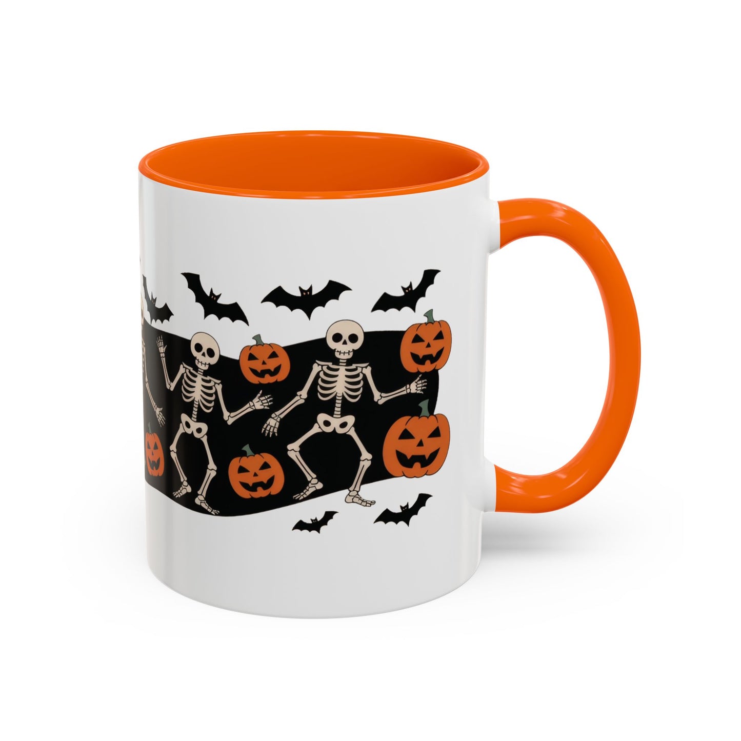 Dancing Skeletons Halloween Mug, Funny Spooky Pumpkin Coffee Cup, Cute Skeleton Dance Mug, Festive Fall Gift, Accent Coffee Mug (11, 15oz)