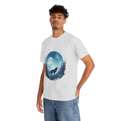 Howling Wolf Under Moonlight Men's T-Shirt, Full Moon Forest Scene Tee, Nature Lover Gift, Outdoor Adventure Clothing