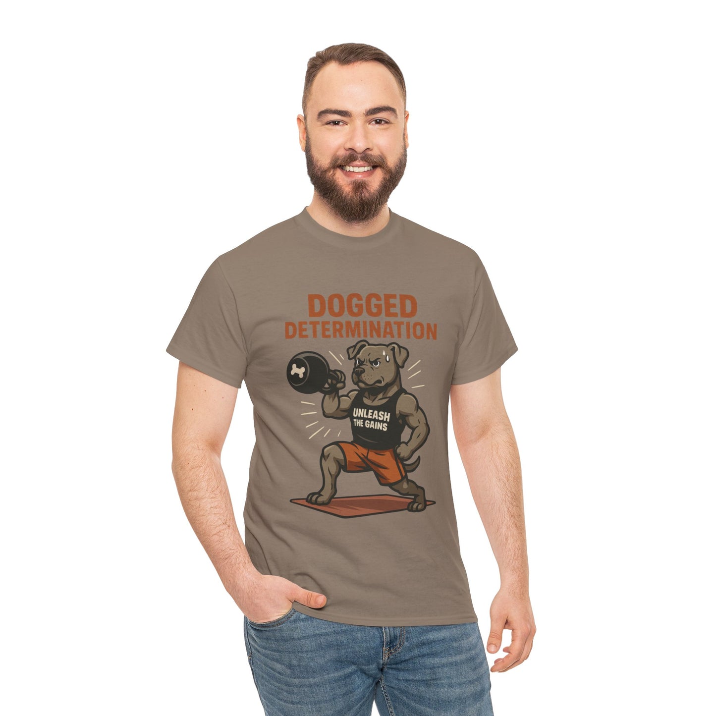 Funny Gym Dog T-Shirt for Men, Workout Bulldog Graphic Tee, Fitness Motivation Shirt, Dog Lover Gift, Dogged Determination Gym Tee