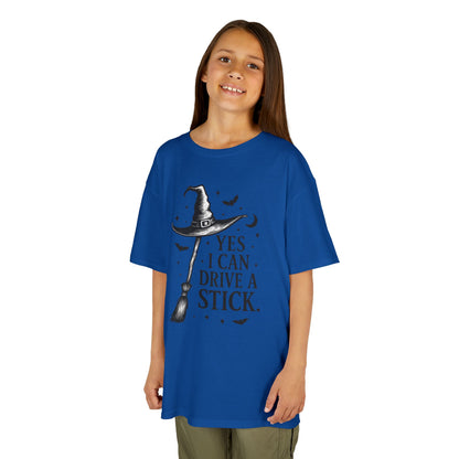 Yes I Can Drive a Stick Girls Witch T-Shirt, Cute Halloween Shirt for Kids, Girls Halloween Tee
