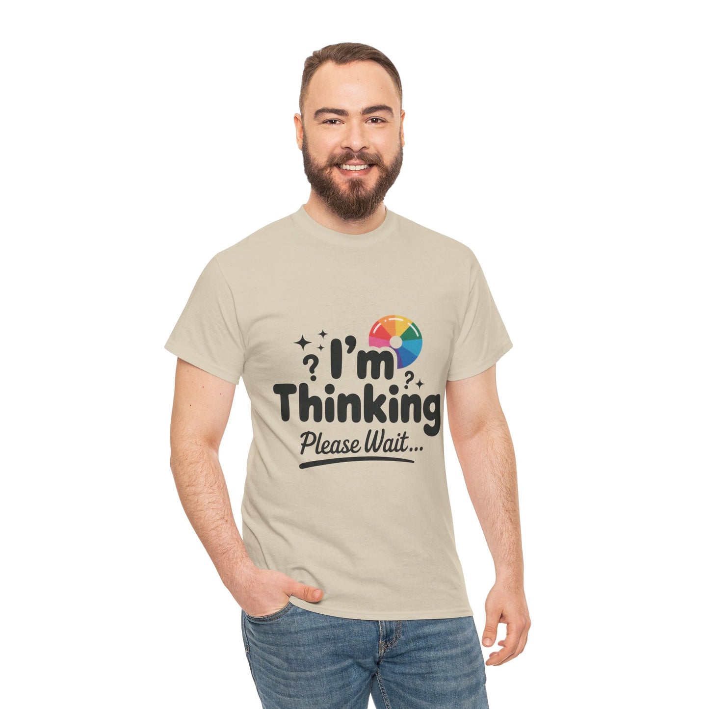 Funny - Im Thinking Please Wait - Mens T-Shirt, Cute Geeky Gift for Introverts, Programmers, Designers, Fun Humor Shirt, Gift for Adults