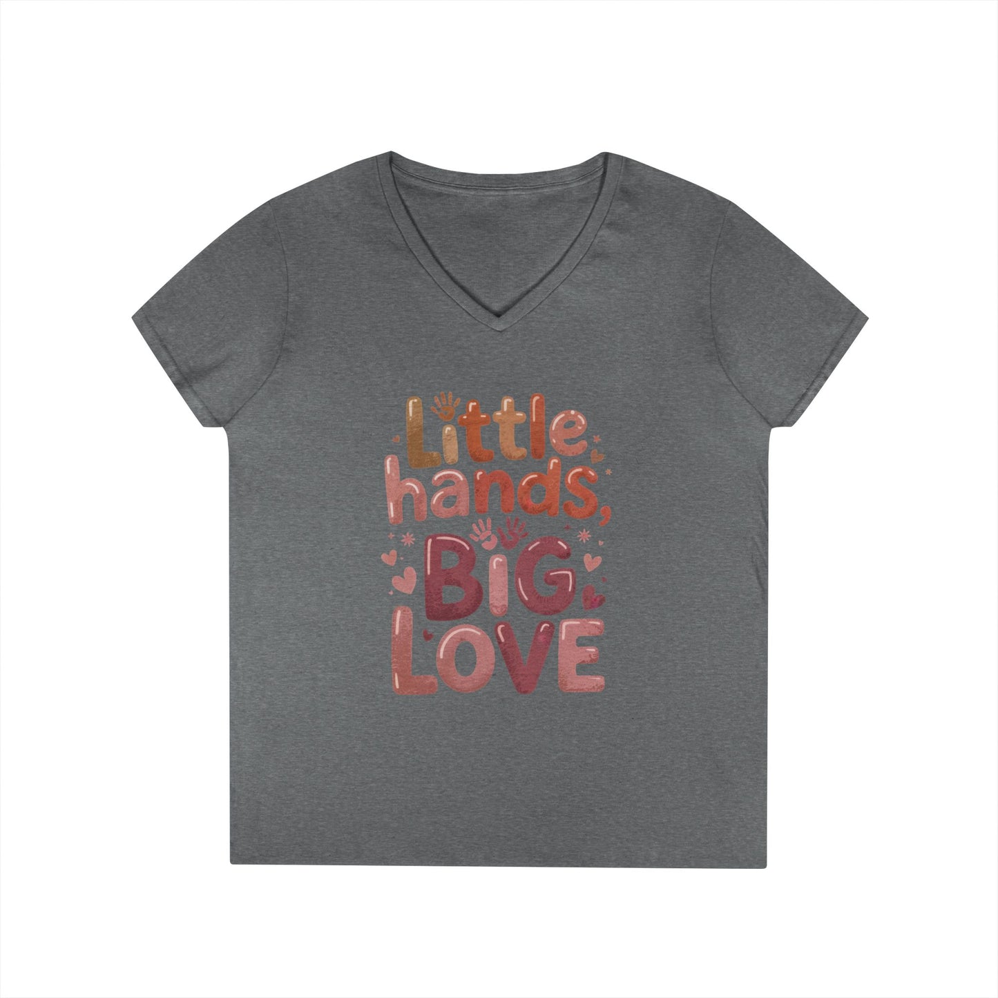 Ladies' V-Neck T-Shirt,Little Hands, Big Love, Perfect for Moms, Gifts, Family Events, Baby Showers, Everyday Wear, Cute Tee, mother's day
