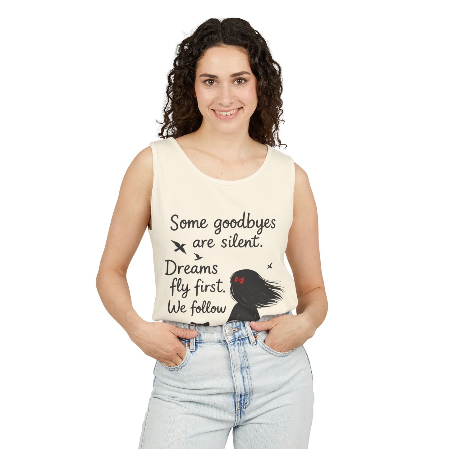 Minimalist Tank Top, Womens Tank, Girl & Cat Art Print, Emotional Lightweight Summer Shirt,  Inspirational Apparel, Cat Lover Gift