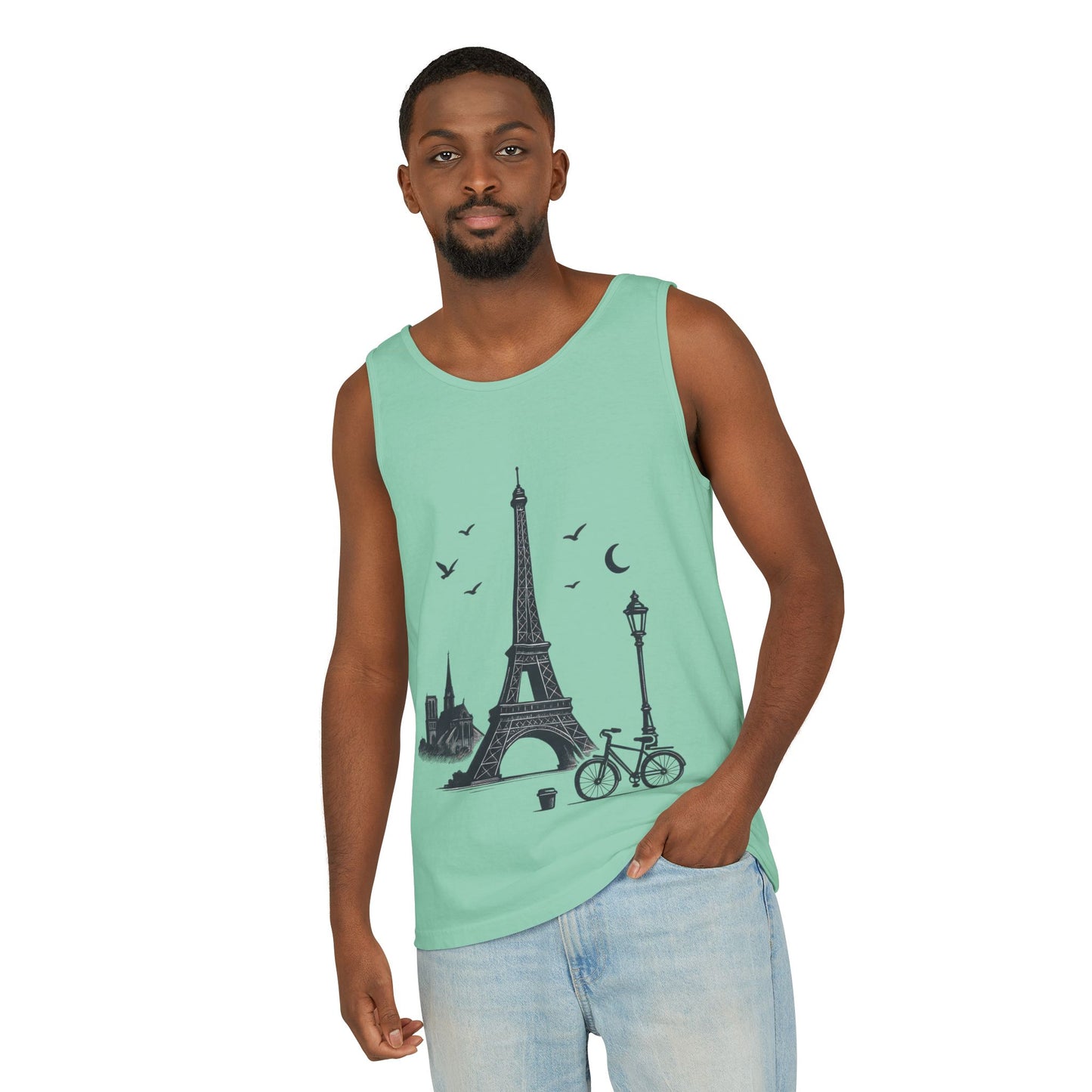 Parisian Dreams Tank Top, Unisex Summer Wear, Graphic Tee, Travel Inspired Apparel, Vacation Outfit, Casual Tank for All Occasions