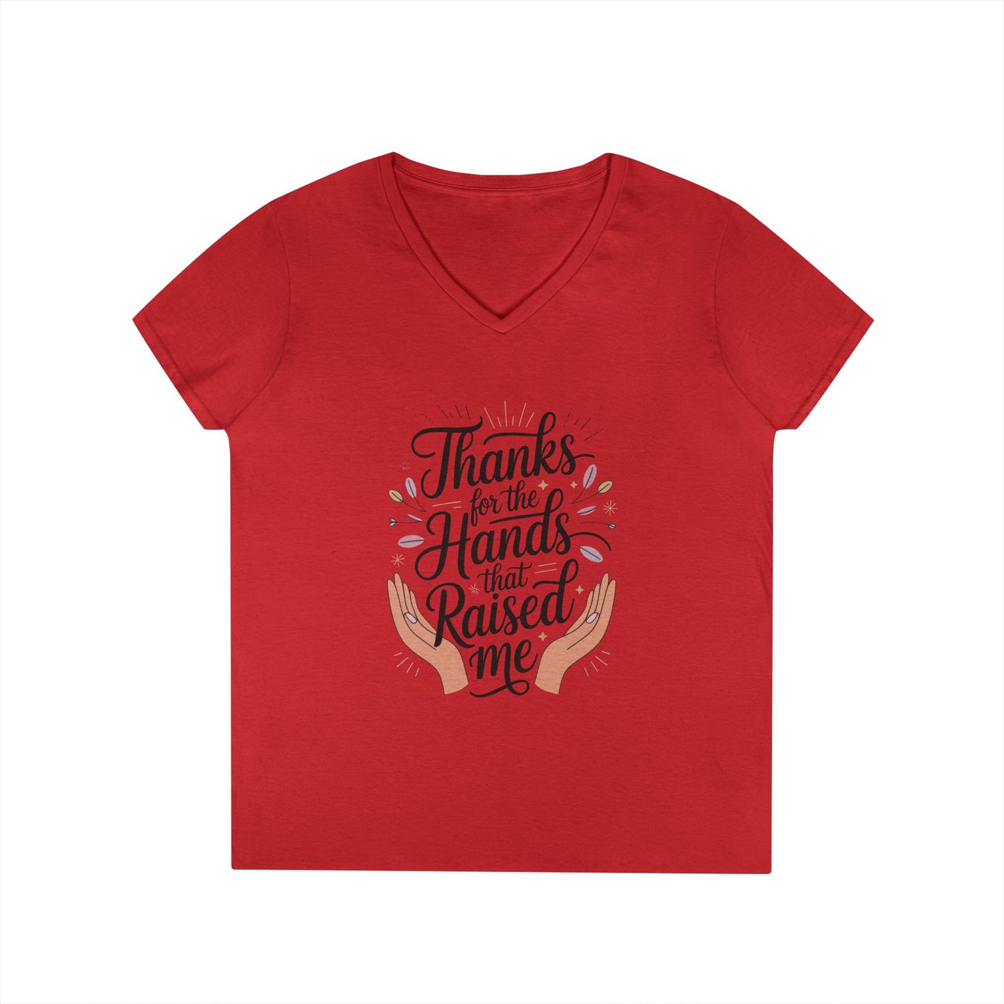 Grateful Hands V-Neck T-Shirt, Mother's Day Gift, Appreciation Tee, Family Love Shirt, Empowering Woman Top, Inspirational Shirt