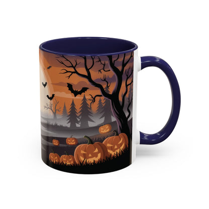 Halloween Pumpkin Forest Mug, Spooky Sunset Landscape Coffee Cup, Gothic Fall Gift for Her - Him, Accent Coffee Mug (11, 15oz)