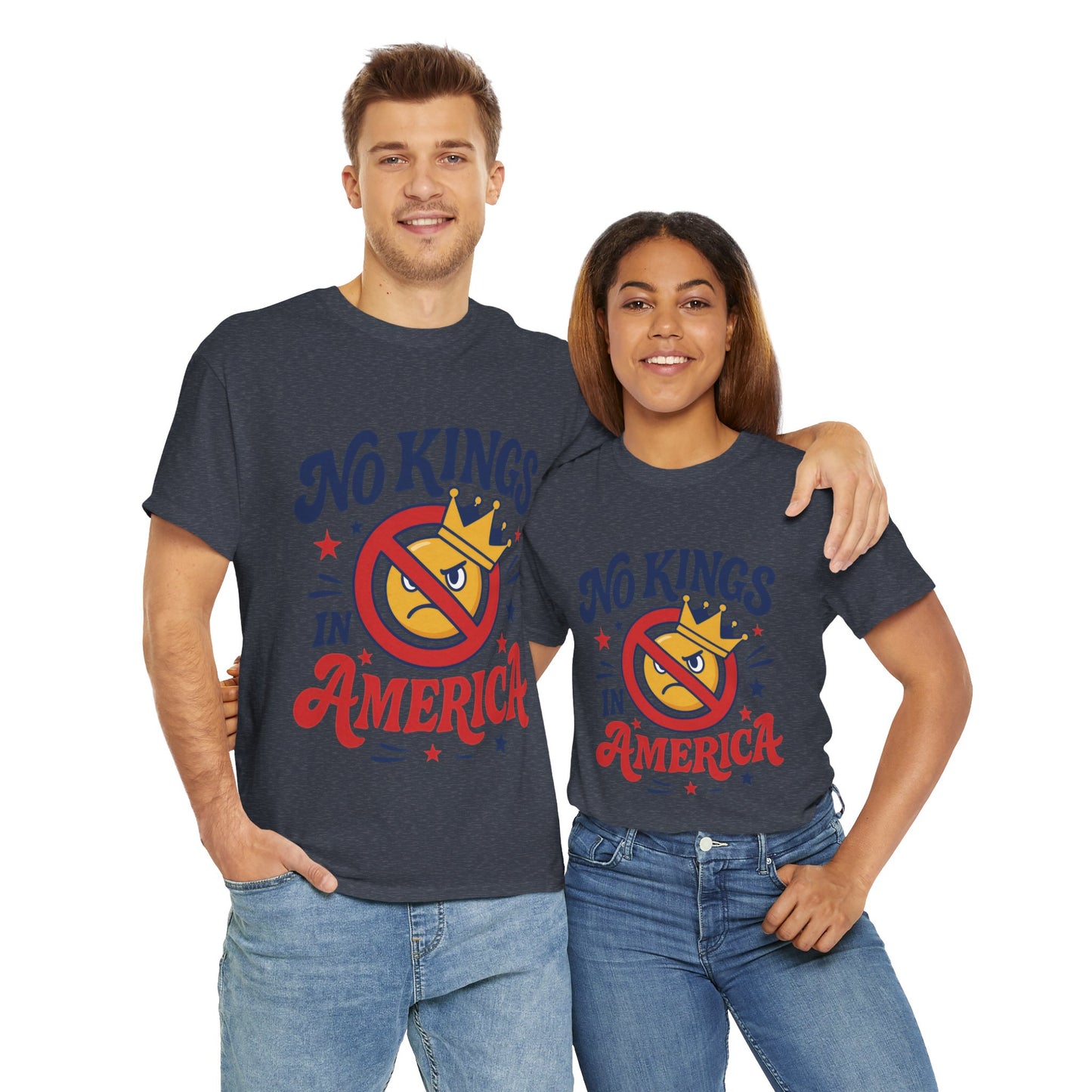 No Kings in America Unisex T-Shirt - Funny Patriotic Anti Monarchy Tee - 4th of July USA Shirt, Political Rallies, Statement Wear