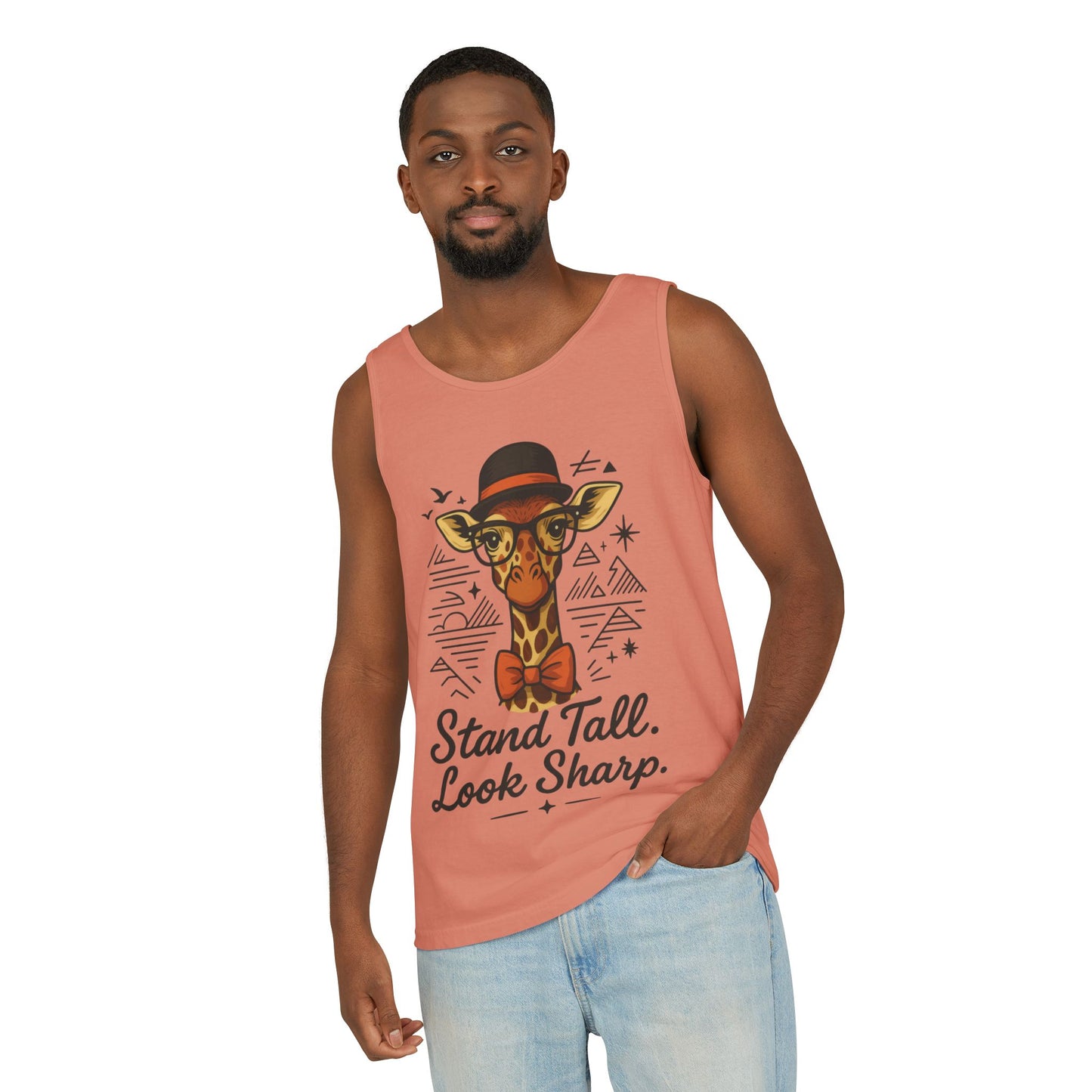 Giraffe Inspirational Tank Top, Stand Tall Look Sharp Shirt, Unisex Summer Apparel, Cute Animal Gift, Zoo Lover's Fashion