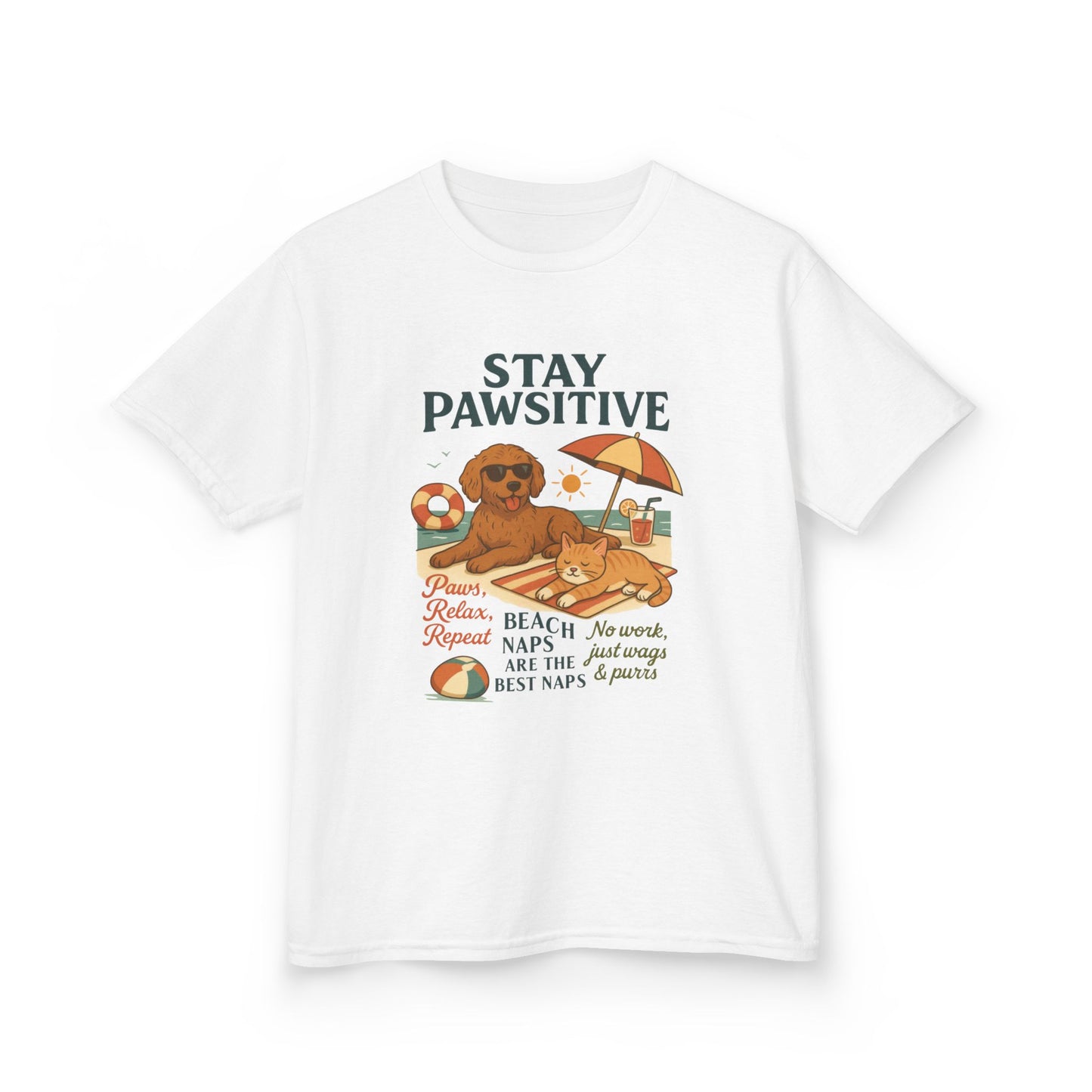 Kids Beach Vibes Tee - Stay Pawsitive, Summer Fun Shirt, Dog Lover Gift, Vacation Outfit, Beach Day Apparel