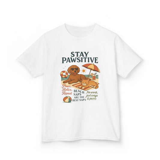 Kids Beach Vibes Tee - Stay Pawsitive, Summer Fun Shirt, Dog Lover Gift, Vacation Outfit, Beach Day Apparel
