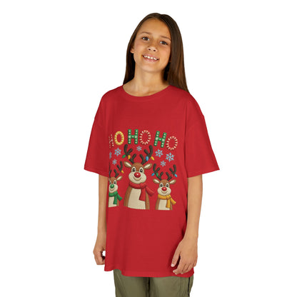 Ho Ho Ho Reindeer T-Shirt for Girl, Cute Christmas Kids Holiday Tee