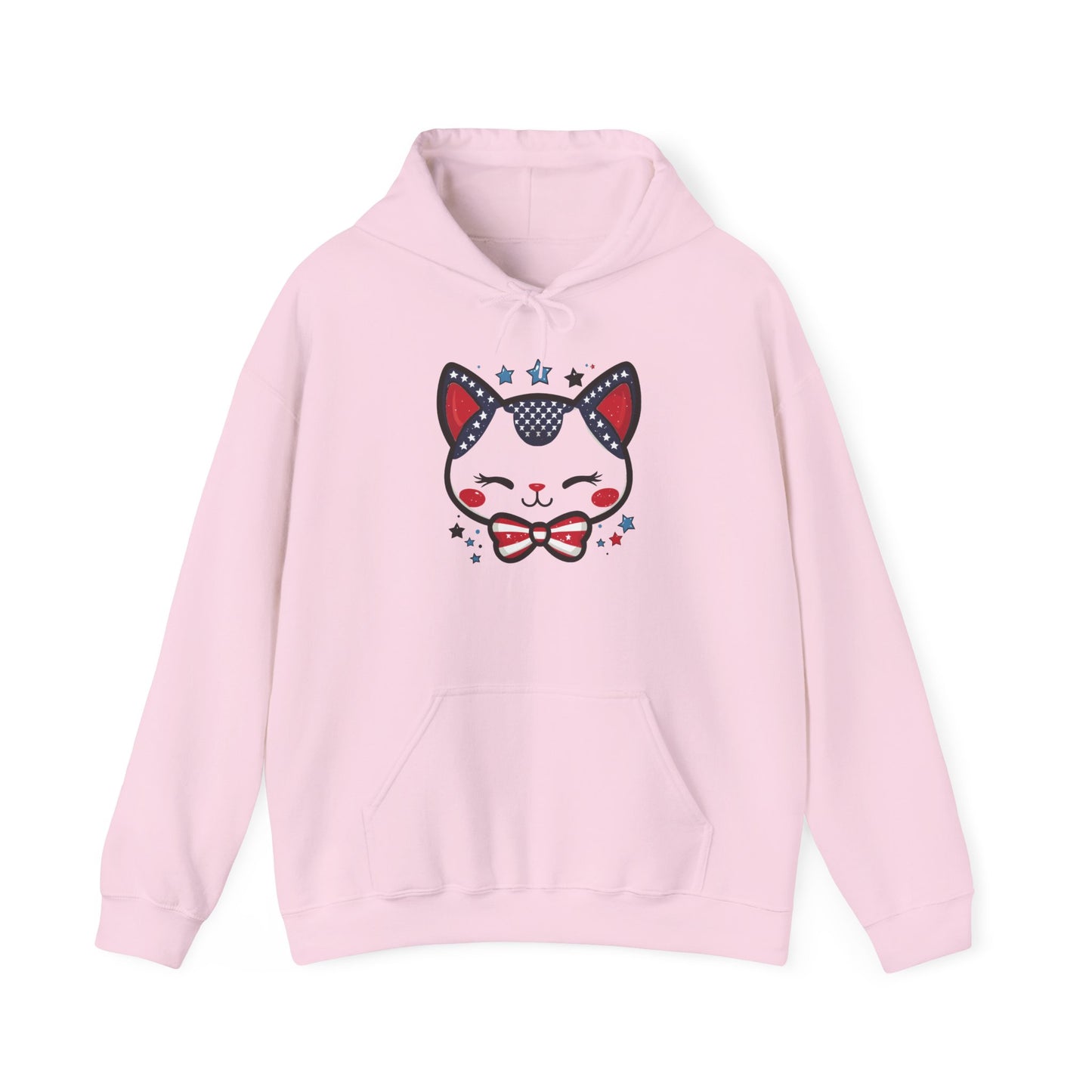 Cute Patriotic Cat -Themed Women's Hoodie, for Cat Lovers, Cute Gift for Pet Owners, Cozy Sweatshirt for All Seasons, Fourth of July Hoodie