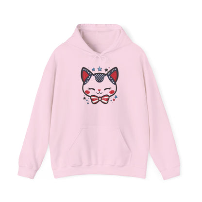 Cute Patriotic Cat -Themed Women's Hoodie, for Cat Lovers, Cute Gift for Pet Owners, Cozy Sweatshirt for All Seasons, Fourth of July Hoodie