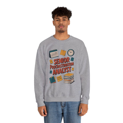 Senior Procrastination Analyst Sweatshirt, Gift for Graduates, Office Humor Apparel, Meme Sweatshirt, Casual Wear, Motivation Humor Apparel