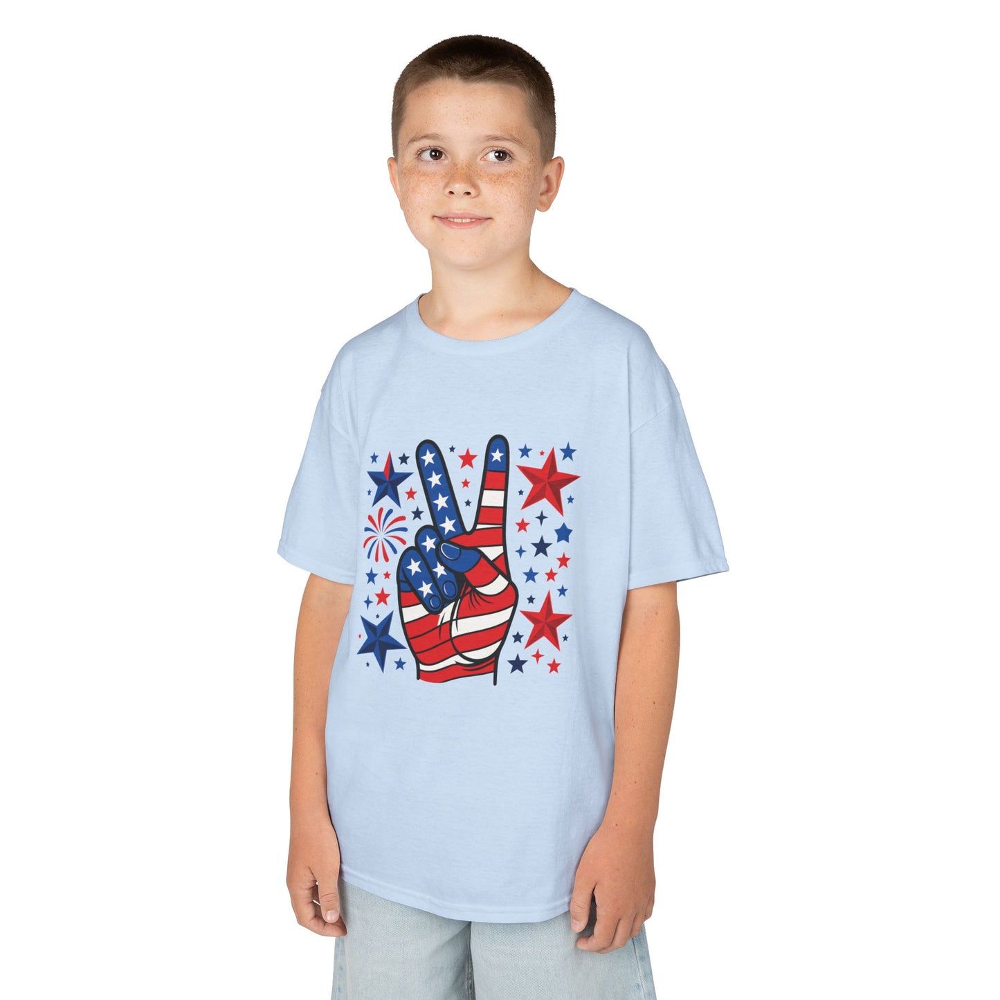 Kids Peace Sign Tee, Patriotic Children's T-Shirt, Americana Style Tee, July 4th Outfit, Independence Day Gift, Star-Spangled Shirt