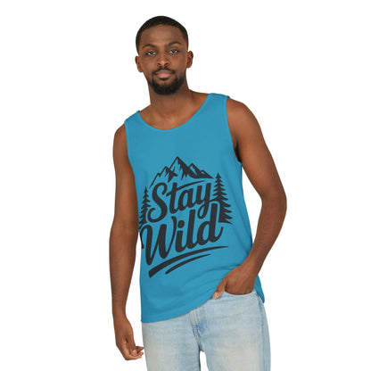 Stay Wild Garment-Dyed Mens Tank Top, Boho Summer Top, Adventure Shirt, Nature Lover Apparel, Gift for Hikers, Outdoor Clothing
