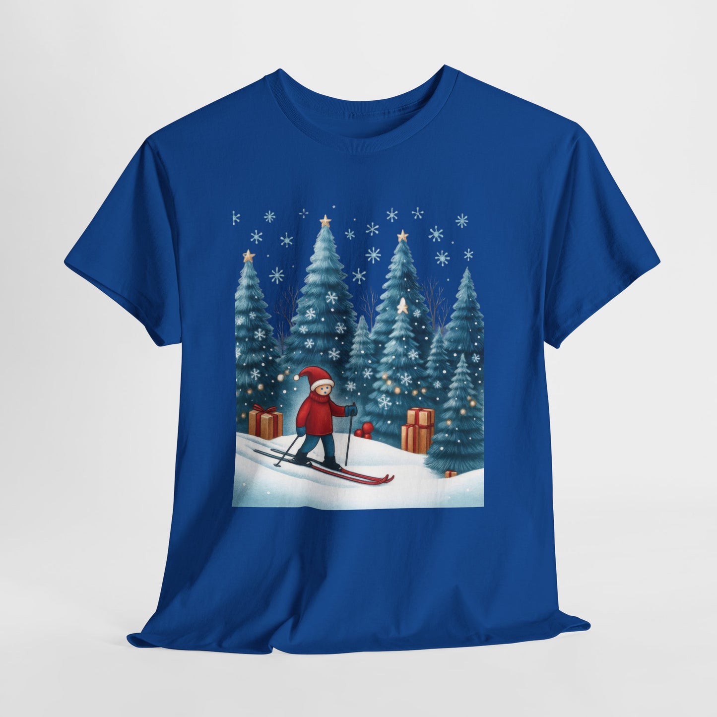 Womens Cute Winter Holiday Graphic Tee, Christmas Skiing T-Shirt, Women's Heavy Cotton Tee