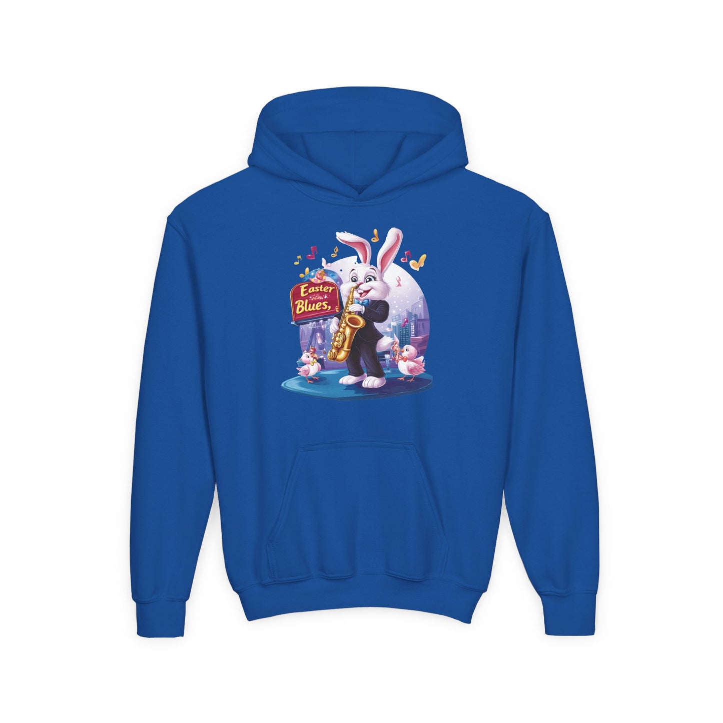 Easter Blues Youth Hoodie, Cute Bunny Sweatshirt, Spring Festival Apparel, Kid's Gift, Music Celebration, Easter Outfit