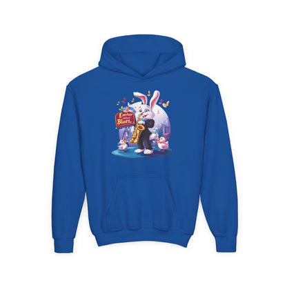 Easter Blues Youth Hoodie, Cute Bunny Sweatshirt, Spring Festival Apparel, Kid's Gift, Music Celebration, Easter Outfit