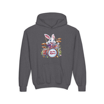 Kids Easter Bunny Drummer Hoodie - Fun Spring Sweatshirt for Children, Cute Bunny Playing Drums, Unique Easter Gift Idea