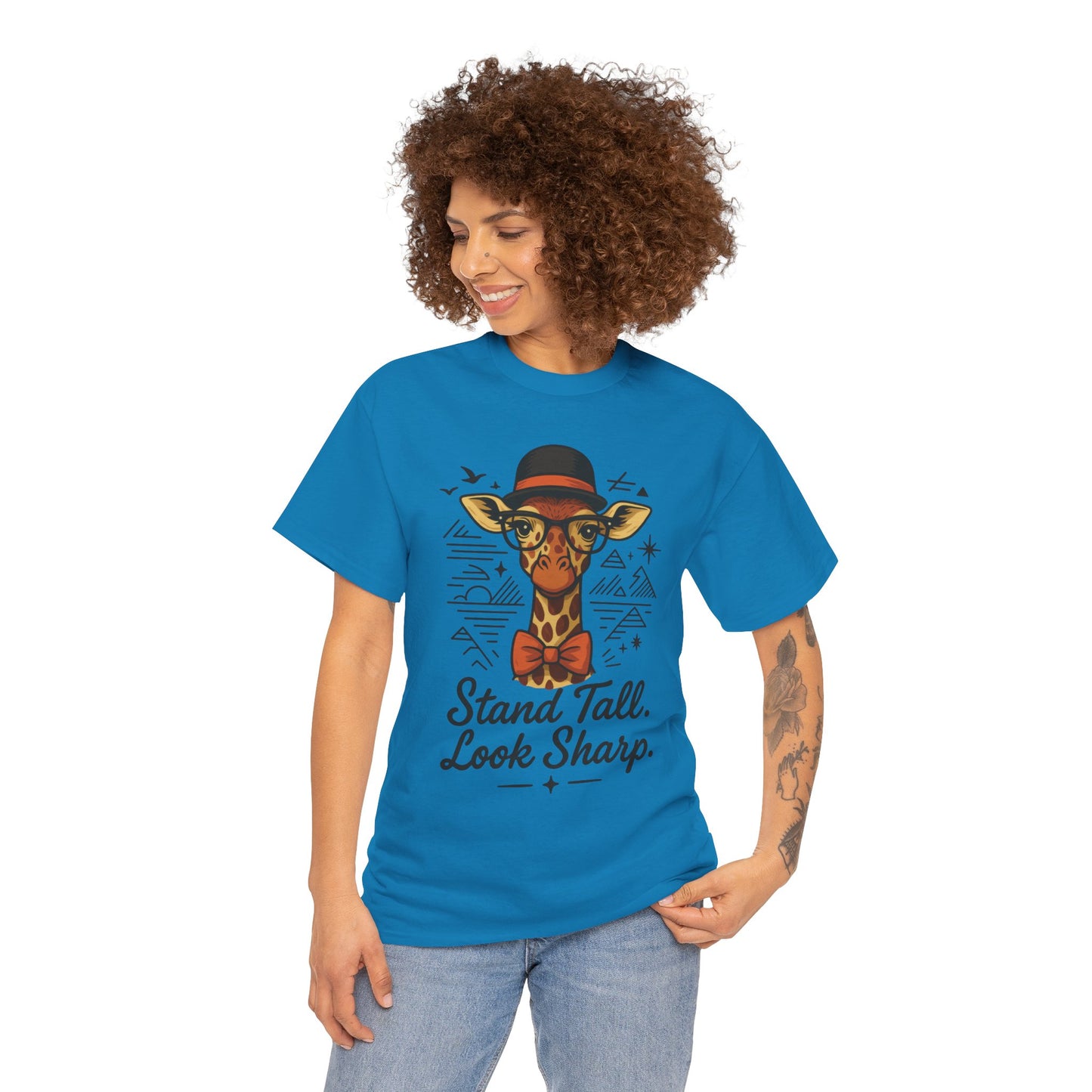 Hipster Giraffe T-Shirt with Hat and Glasses, Whimsical Giraffe Tee, Fun Gift, Cute Graphic Shirt, Unisex Heavy Cotton Tee
