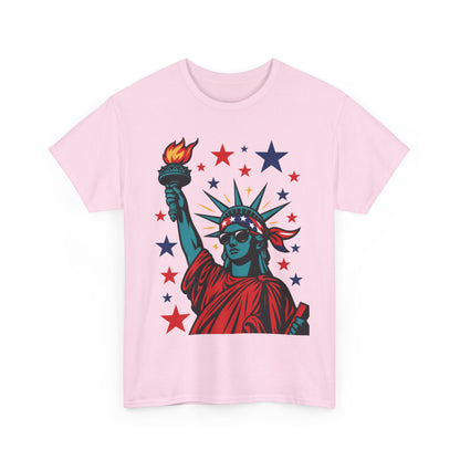 Lady Liberty Pop Art T-Shirt, Patriotic 4th of July Women’s Tee, Retro USA Bandana Statue Shirt