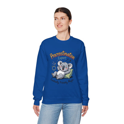 Procrastination Expert Womens Sweatshirt, Funny Crewneck, Cozy Gift for Students, Lazy Day Apparel, Womens Sweatshirt for Relaxation