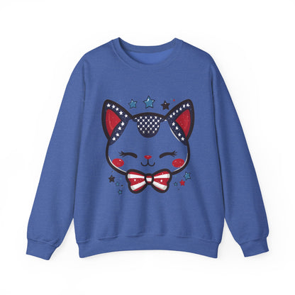 Cute Patriotic Cat Graphic Sweatshirt, Cozy Women's Crewneck, Cat Lover Gift, Fourth of July, Perfect for Holidays and Celebrations