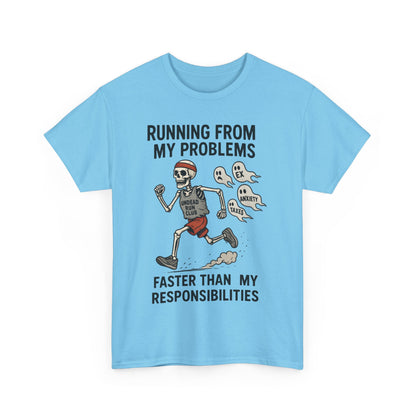 Skeleton Runner Tee for Men, Undead Jogging Club Shirt, Halloween T-Shirt, Gift for Runners, Anxiety Humor Gift