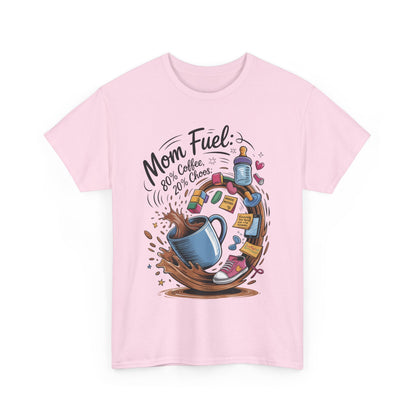 Mom Fuel Heavy Cotton Tee, Funny Coffee Lover T-Shirt, Gift for Moms, Mother's Day, Casual Wear, Pajama Top