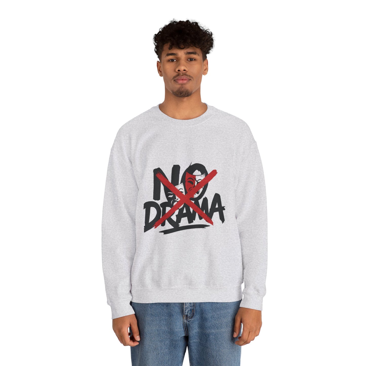 No Drama Mens Crewneck Sweatshirt, Casual Everyday Wear, Gift for Friends, Relaxed Vibes, Comfortable Fashion