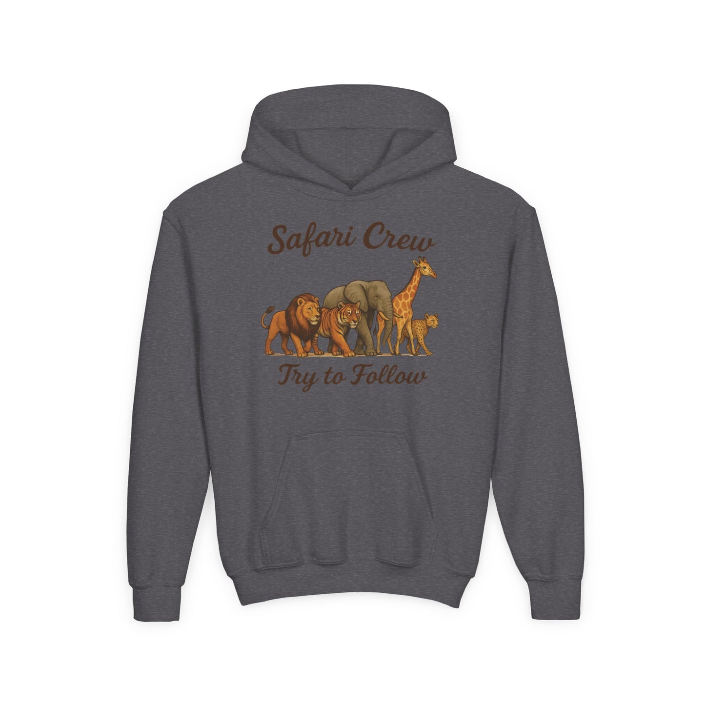 Safari Crew Youth Hoodie, Lion Tiger Elephant Giraffe Sweatshirt, Cool Safari Animal Graphic, Nature Explorer Gift, Youth Hoodie
